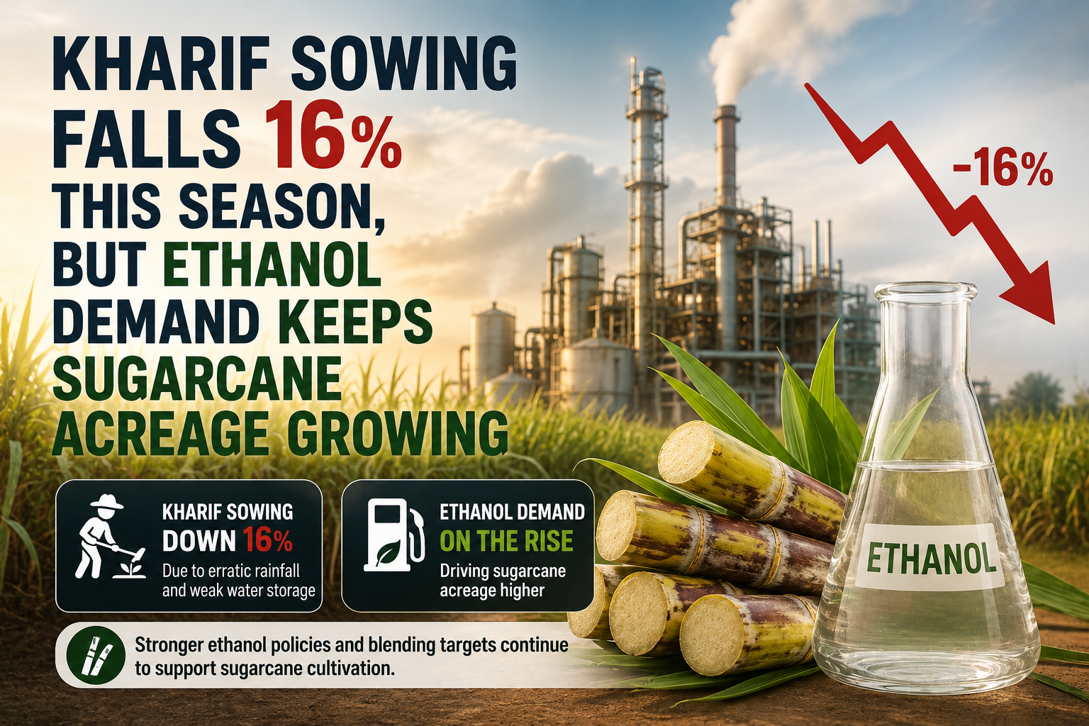 Kharif Sowing Falls 16% This Season, But Ethanol Demand Keeps Sugarcane Acreage Growing